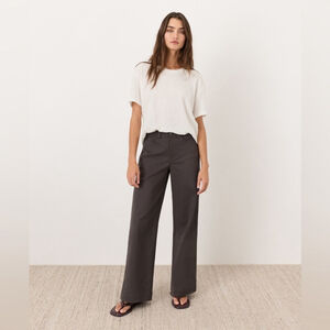 Pact Grey Stretch Twill Wide Leg Pants Small Organic Cotton